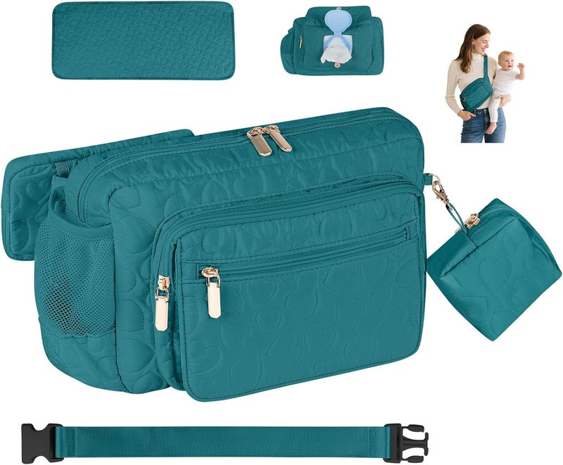 Rexmore Store Puffer Quilted Fanny Pack Diaper Bag for Mom - Women‘s Compact Crossbody Purse with Portable Changing Pad & Wipes Pouch, Travel & Quick Errand Baby Essentials Organizer (Dark Green) - Image 1